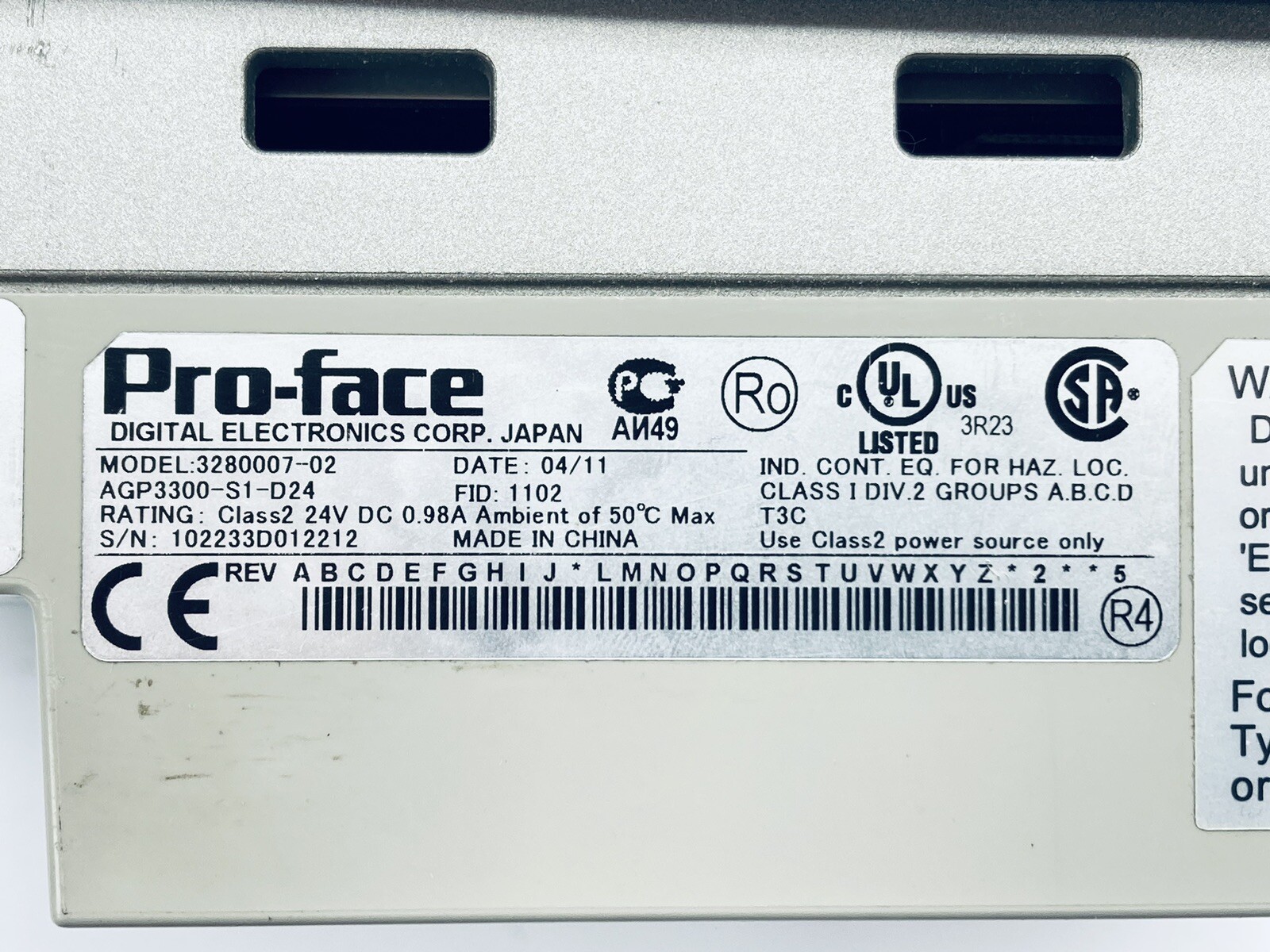 ProFace PFXGP3300SAD Operator Panel AGP3300-S1-D24 | Industrial HMI Made in Japan